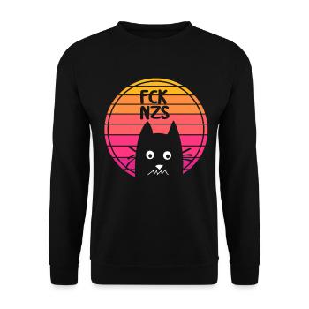 FCK NZS mit Witziger Katze im Retro design - Unisex Pullover - Schwarz - Vorne - Alina (178cm) & Michal (187cm)
