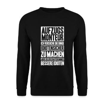 Aufzugsmonteur Aufzugsmechaniker Elevator Mechanic - Unisex Pullover - Schwarz - Vorne - Alina (178cm) & Michal (187cm)