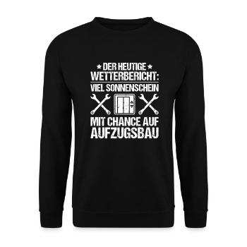 Aufzugsmonteur Aufzugsmechaniker Elevator Mechanic - Unisex Pullover - Schwarz - Vorne - Alina (178cm) & Michal (187cm)