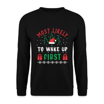 Most Likely To Wake Up First - Christmas - Unisex Sweatshirt - black - Front - Alina (178cm) & Michal (187cm)