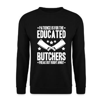 Fleischer Metzger Fleischerei Metzgerei Butcher - Unisex Pullover - Schwarz - Vorne - Alina (178cm) & Michal (187cm)