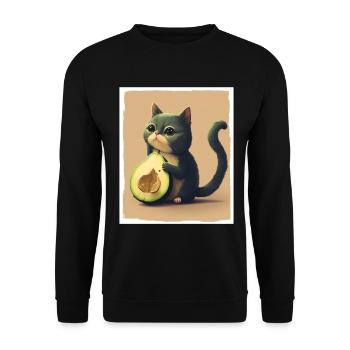 Katze Kätzchen Avocado Frucht Vegetarier Veganer - Unisex Pullover - Schwarz - Vorne - Alina (178cm) & Michal (187cm)
