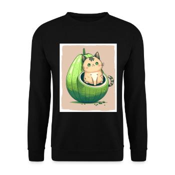Katze Kätzchen Avocado Frucht Vegetarier Veganer - Unisex Pullover - Schwarz - Vorne - Alina (178cm) & Michal (187cm)
