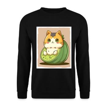Katze Kätzchen Avocado Frucht Vegetarier Veganer - Unisex Pullover - Schwarz - Vorne - Alina (178cm) & Michal (187cm)
