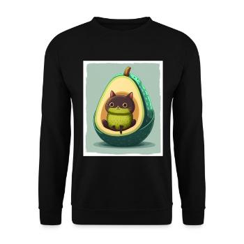 Katze Kätzchen Avocado Frucht Vegetarier Veganer - Unisex Pullover - Schwarz - Vorne - Alina (178cm) & Michal (187cm)