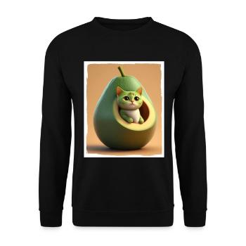 Katze Kätzchen Avocado Frucht Vegetarier Veganer - Unisex Pullover - Schwarz - Vorne - Alina (178cm) & Michal (187cm)