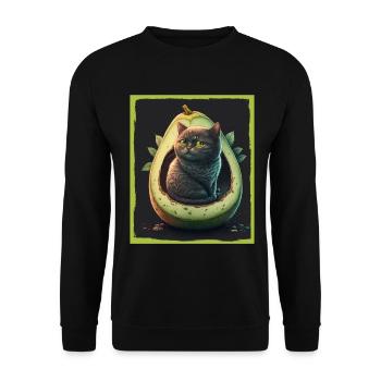 Katze Kätzchen Avocado Frucht Vegetarier Veganer - Unisex Pullover - Schwarz - Vorne - Alina (178cm) & Michal (187cm)