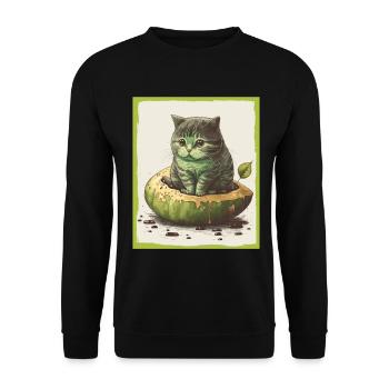 Katze Kätzchen Avocado Frucht Vegetarier Veganer - Unisex Pullover - Schwarz - Vorne - Alina (178cm) & Michal (187cm)