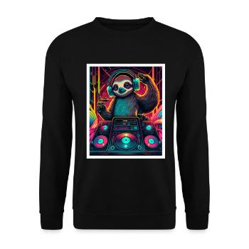Sloth Morning Grouch DJ Music Retro Neon House - Sweat-shirt Unisexe - noir - Devant - Alina (178cm) & Michal (187cm)