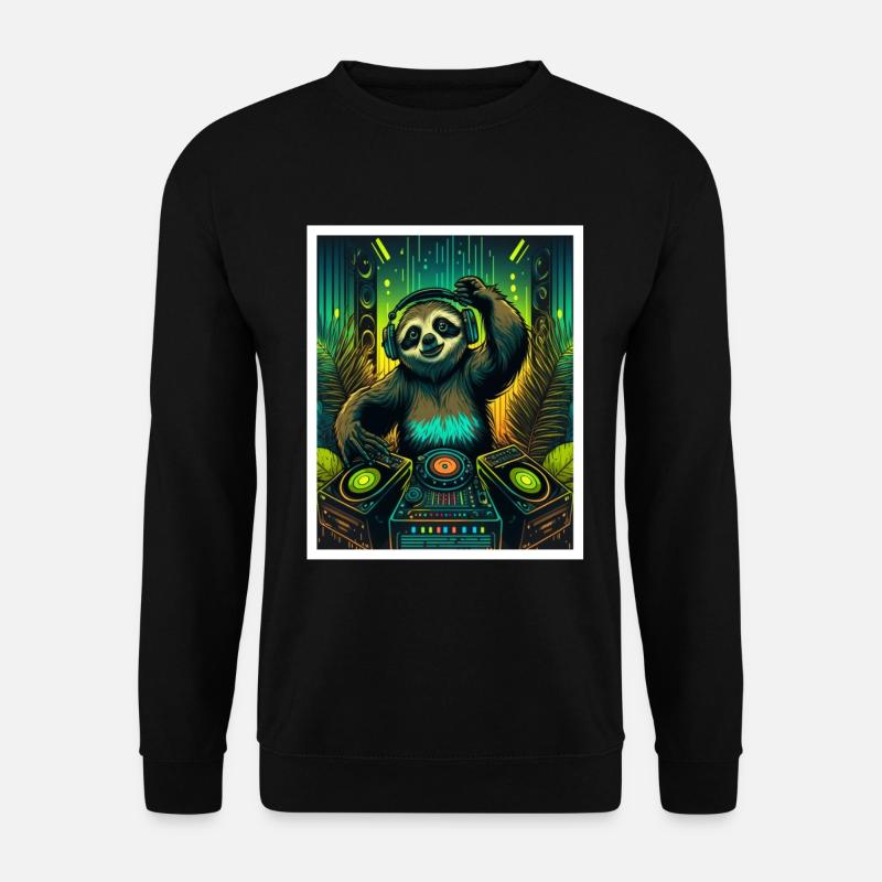 Faultier Morgenmuffel DJ Musik Retro Neon House - Unisex Pullover - Schwarz