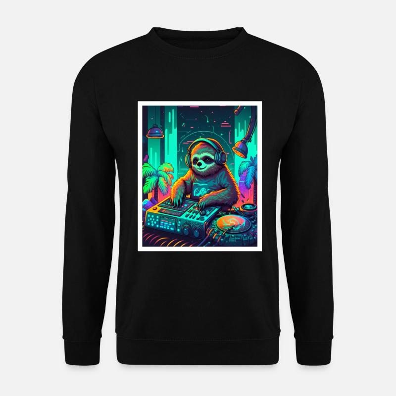 Faultier Morgenmuffel DJ Musik Retro Neon House - Unisex Pullover - Schwarz