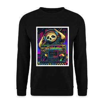 Sloth Morning Grouch DJ Music Retro Neon House - Sweat-shirt Unisexe - noir - Devant - Alina (178cm) & Michal (187cm)