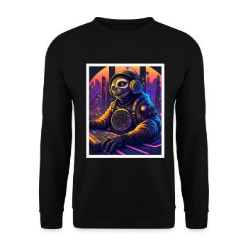 Sloth Morning Grouch DJ Music Retro Neon House - Unisex Sweatshirt - black - Front - Alina (178cm) & Michal (187cm)