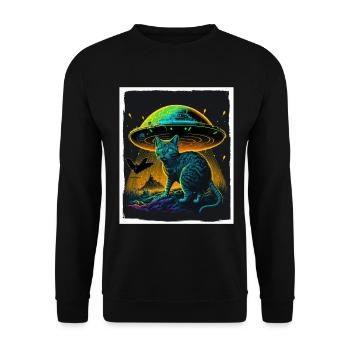 Cat Kitten Space Alien Planet Astronaut - Unisex Sweatshirt - black - Front - Alina (178cm) & Michal (187cm)