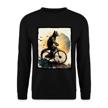Cat Kitten Bike Bike Illustration abstraite - Sweat-shirt Unisexe - noir - Devant - Alina (178cm) & Michal (187cm)