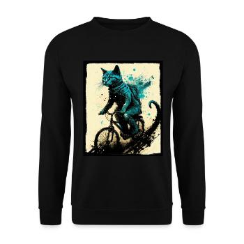 Cat Kitten Bike Bike Illustration abstraite - Sweat-shirt Unisexe - noir - Devant - Alina (178cm) & Michal (187cm)