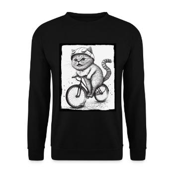 Cat Kitten Bike Bike Illustration abstraite - Sweat-shirt Unisexe - noir - Devant - Alina (178cm) & Michal (187cm)