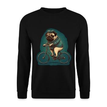 Süßer Hund Mops Bulldogge Fahrrad Fahrerin Fahrer - Unisex Pullover - Schwarz - Vorne - Alina (178cm) & Michal (187cm)