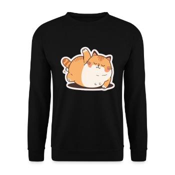 Dicke Katze Kätzchen Süßer Kater Schlafen Müde - Unisex Pullover - Schwarz - Vorne - Alina (178cm) & Michal (187cm)