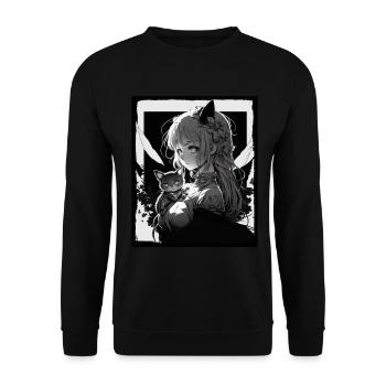 Anime Girl Katze Kätzchen Manga Ink Blume Neon - Unisex Pullover - Schwarz - Vorne - Alina (178cm) & Michal (187cm)