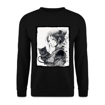 Anime Girl Katze Kätzchen Manga Ink Blume Neon - Unisex Pullover - Schwarz - Vorne - Alina (178cm) & Michal (187cm)