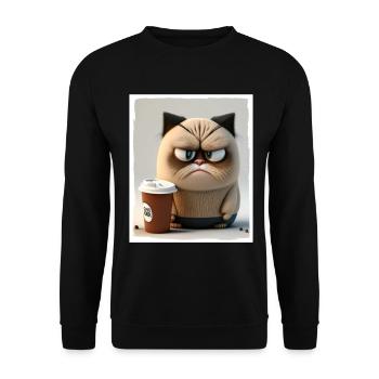 Cat Kitten Coffee Cup Morning Grouch Cocoa - Unisex Sweatshirt - black - Front - Alina (178cm) & Michal (187cm)