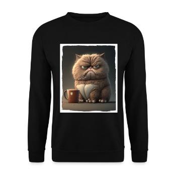 Cat Kitten Coffee Cup Morning Grouch Cocoa - Unisex Sweatshirt - black - Front - Alina (178cm) & Michal (187cm)