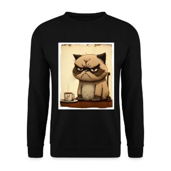 Cat Kitten Coffee Cup Morning Grouch Cocoa - Unisex Sweatshirt - black - Front - Alina (178cm) & Michal (187cm)