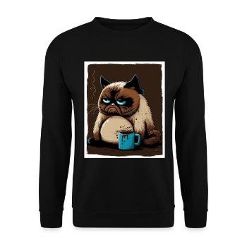 Cat Kitten Coffee Cup Morning Grouch Cocoa - Unisex Sweatshirt - black - Front - Alina (178cm) & Michal (187cm)