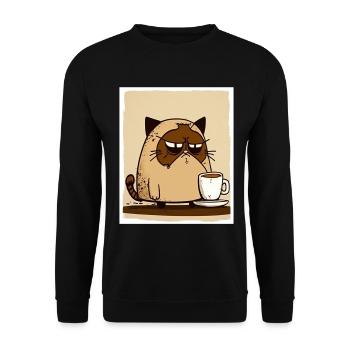 Cat Kitten Coffee Cup Morning Grouch Cocoa - Unisex Sweatshirt - black - Front - Alina (178cm) & Michal (187cm)