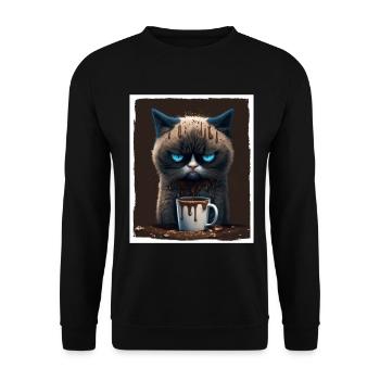 Cat Kitten Coffee Cup Morning Grouch Cocoa - Unisex Sweatshirt - black - Front - Alina (178cm) & Michal (187cm)