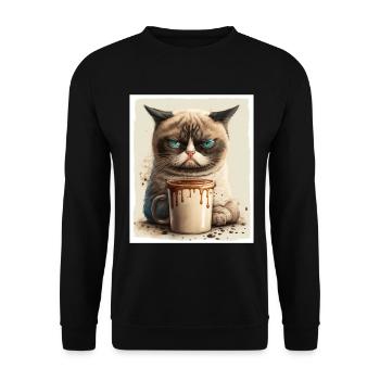 Cat Kitten Coffee Cup Morning Grouch Cocoa - Unisex Sweatshirt - black - Front - Alina (178cm) & Michal (187cm)