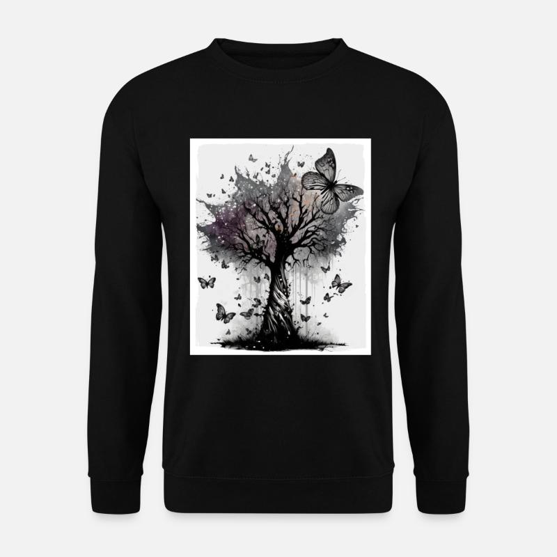 Baum Schmetterlinge Abstrakt Natur Wald Grunge - Unisex Pullover - Schwarz