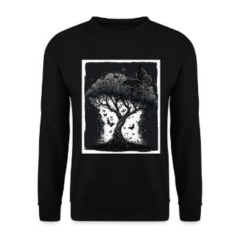 Baum Schmetterlinge Abstrakt Natur Wald Grunge - Unisex Pullover - Schwarz - Vorne - Alina (178cm) & Michal (187cm)