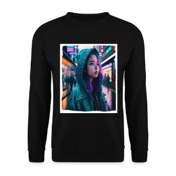 Vaporwave Aestethic Retro Japon Neon Emo Anime - Sweat-shirt Unisexe - noir - Devant - Alina (178cm) & Michal (187cm)