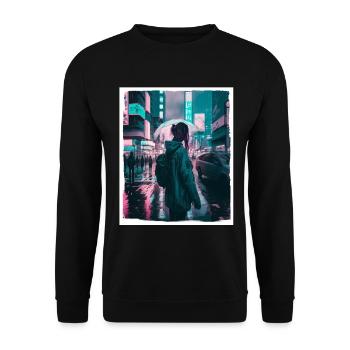 Vaporwave Aestethic Retro Japon Neon Emo Anime - Sweat-shirt Unisexe - noir - Devant - Alina (178cm) & Michal (187cm)
