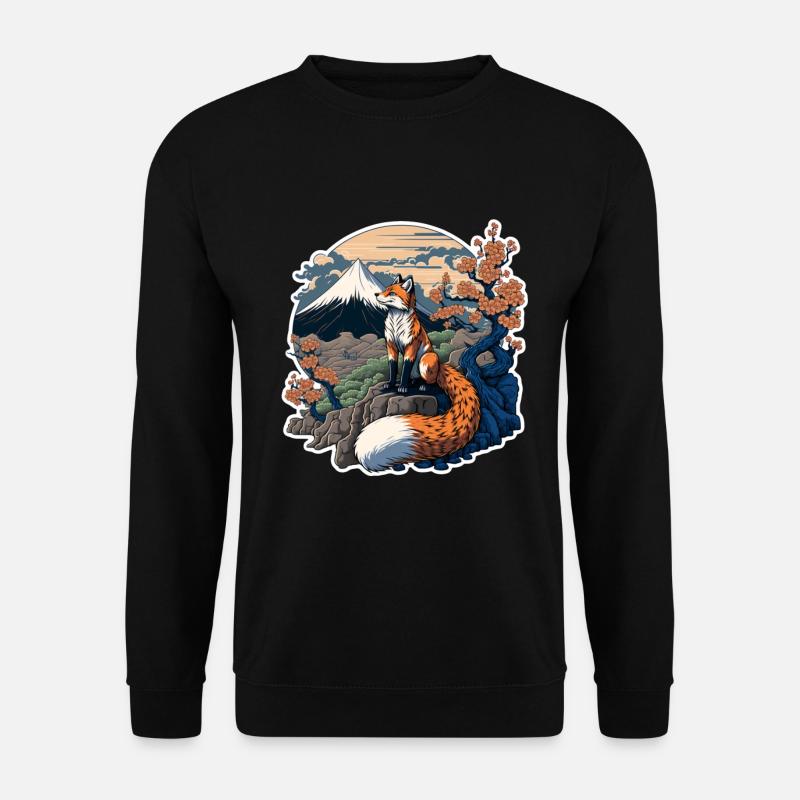 Fuchs Japan Kirschblüte Blume Japanisch Retro - Unisex Pullover - Schwarz
