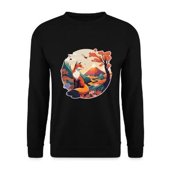 Fuchs Japan Kirschblüte Blume Japanisch Retro - Unisex Pullover - Schwarz - Vorne - Alina (178cm) & Michal (187cm)