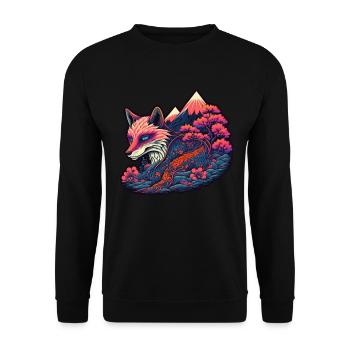 Fuchs Japan Kirschblüte Blume Japanisch Retro - Unisex Pullover - Schwarz - Vorne - Alina (178cm) & Michal (187cm)