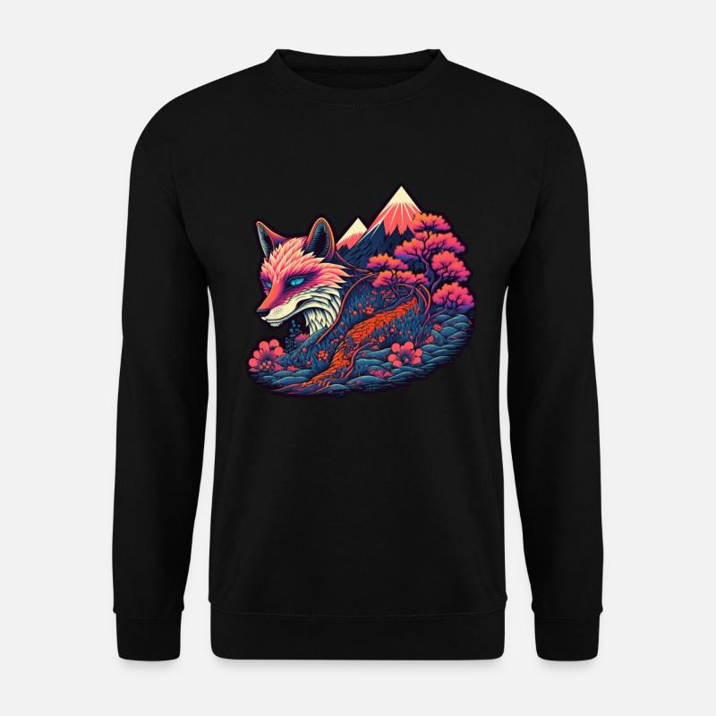 Fuchs Japan Kirschblüte Blume Japanisch Retro - Unisex Pullover - Schwarz