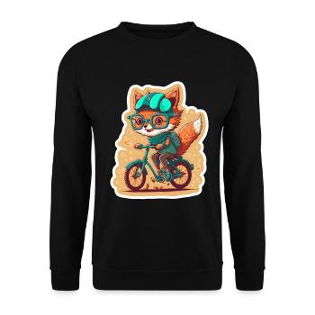 Süßer Fuchs mit Brille Fahrrad Bike Moped Roller - Unisex Pullover - Schwarz - Vorne - Alina (178cm) & Michal (187cm)