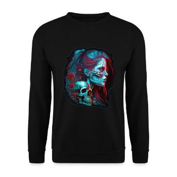 Evil Old Woman Horror Skeleton Demon Bikerin - Unisex Sweatshirt - black - Front - Alina (178cm) & Michal (187cm)