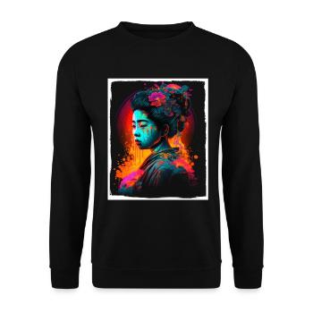 Fleurs de cerisier du Japon Geisha Neon - Sweat-shirt Unisexe - noir - Devant - Alina (178cm) & Michal (187cm)