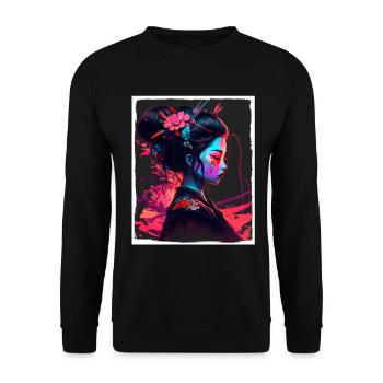 Fleurs de cerisier du Japon Geisha Neon - Sweat-shirt Unisexe - noir - Devant - Alina (178cm) & Michal (187cm)