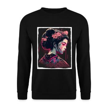 Fleurs de cerisier du Japon Geisha Neon - Sweat-shirt Unisexe - noir - Devant - Alina (178cm) & Michal (187cm)