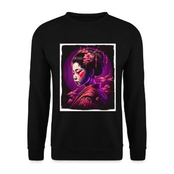Fleurs de cerisier du Japon Geisha Neon - Sweat-shirt Unisexe - noir - Devant - Alina (178cm) & Michal (187cm)