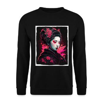 Fleurs de cerisier du Japon Geisha Neon - Sweat-shirt Unisexe - noir - Devant - Alina (178cm) & Michal (187cm)