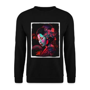 Fleurs de cerisier du Japon Geisha Neon - Sweat-shirt Unisexe - noir - Devant - Alina (178cm) & Michal (187cm)