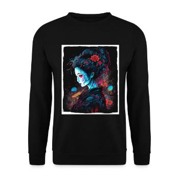 Fleurs de cerisier du Japon Geisha Neon - Sweat-shirt Unisexe - noir - Devant - Alina (178cm) & Michal (187cm)