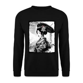 Fleurs de cerisier du Japon Geisha Neon - Sweat-shirt Unisexe - noir - Devant - Alina (178cm) & Michal (187cm)